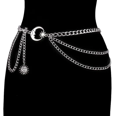 1Pc Women Waist Chain Belt for Dress Skirt Belts with Moon Star Waistbands Gold Silver Ladies Clothing Chain Accessories - Image 2