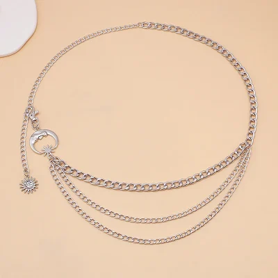 1Pc Women Waist Chain Belt for Dress Skirt Belts with Moon Star Waistbands Gold Silver Ladies Clothing Chain Accessories - Image 4