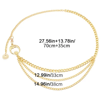1Pc Women Waist Chain Belt for Dress Skirt Belts with Moon Star Waistbands Gold Silver Ladies Clothing Chain Accessories - Image 6