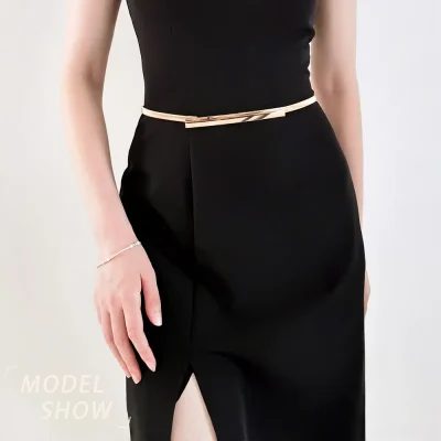 2 Piece Combination With Gold Silver Spring Waist Chain Elastic Belt For Women - Image 2