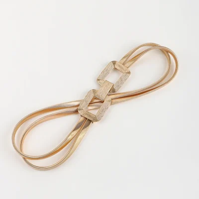 Gold  Elastic Belt For Women square Ladies Waist Belts For Dresses Stretch Skinny Metal Female Belt elastische riem - Image 3