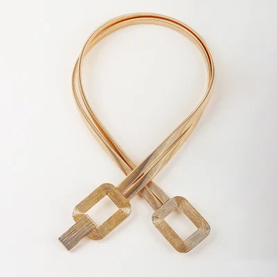 Gold  Elastic Belt For Women square Ladies Waist Belts For Dresses Stretch Skinny Metal Female Belt elastische riem - Image 4