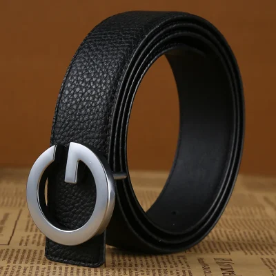 High Quality Male Luxury Belt Grain Leather Smooth G Buckle Belt For Men