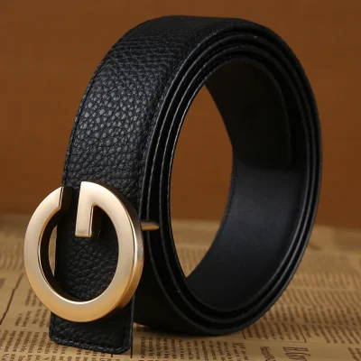 High Quality Male Luxury Belt Grain Leather Smooth G Buckle Belt For Men - Image 6