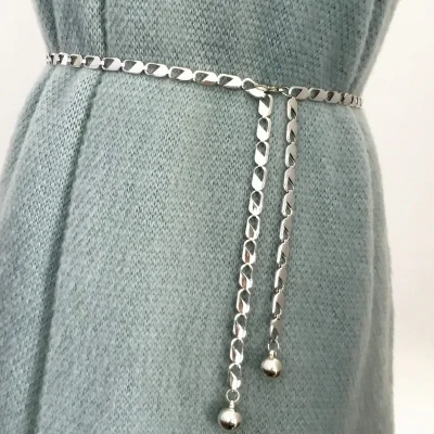 Metal Ball Pendant Waist Chain Women Thin Belt Gold Sliver Color Long Girdle Female Strap For Dress Skirt Decorative Waistband - Image 2