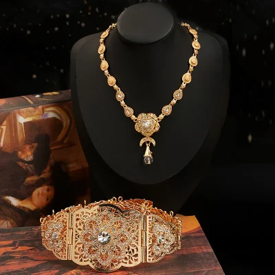 Moroccan Chic Caftan Belt Gold Color Red Green Stone Algeria Wedding Dress Kaftan Abaya Arab Waist Chain Belt Jewelry - Image 3