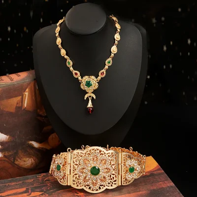 Moroccan Chic Caftan Belt Gold Color Red Green Stone Algeria Wedding Dress Kaftan Abaya Arab Waist Chain Belt Jewelry - Image 5
